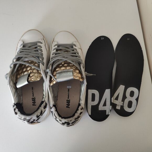P448 John Sneaker Pearl + Gold Bubble Leopard Back Size EUR 37 (US-6.5/7) - Picture 6 of 13